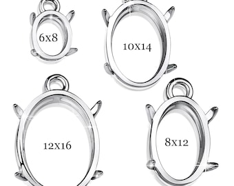 925 Sterling Silver Prong Settings – Rhodium Plated Universal Mounts for Pendants, Earrings & Charms | Fine Jewelry DIY Findings