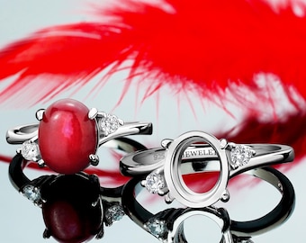 Silver Ring Blank 8x10 mm Prong Setting Mounting DIY Fine Jewelry