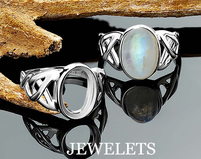 925 Ring Blank 8x12mm, Celtic Rhodium Plated Bezel Setting Ring, DIY Jewelry
