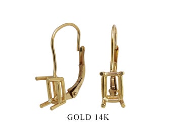 Gold Earring Leverback Blank – Fits 6x4 mm, 7x5 mm, 8x6 mm | Emerald or Rectangular Shape Setting | Fine Jewelry Making & DIY Earring Base
