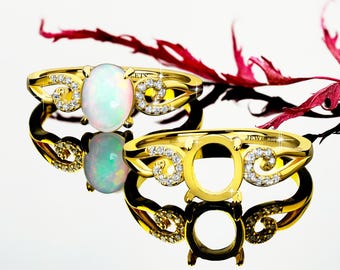 Gold Plated Silver Ring Blank 7x9 mm with 18 Cubic Zirconia Side Stones, Classic Ring Setting for DIY Jewelry