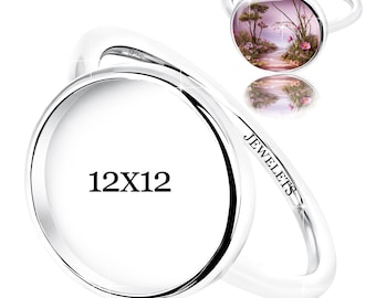 925 Sterling Silver 12 mm Round Bezel Cup Ring Blank – Rhodium Plated Minimalist Cabochon  – Keepsake & Resin Art Jewelry Base for Women