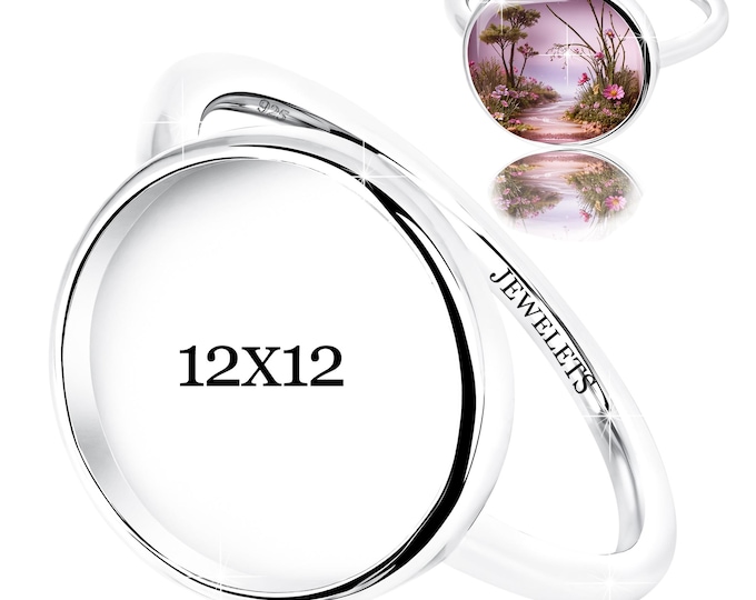 925 Sterling Silver 12 mm Round Bezel Cup Ring Blank – Rhodium Plated Minimalist Cabochon  – Keepsake & Resin Art Jewelry Base for Women