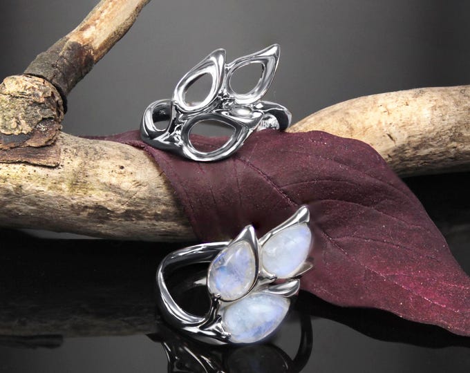 Solid 925 Sterling Silver Ring Blank – Multi-Stone Setting, Teardrop 6x8mm + 2x 5x7mm, Rhodium Plated, DIY Ring Base