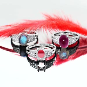 Sterling Silver 9x7 mm Ring Blank – Oval Bezel, Cubic Zirconia Halo