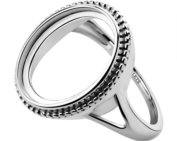 Silver Ring Blank, 12X16 mm, Rhodium Plated, Bezel Setting Ring Base, Aesthetic Ring Mounting,