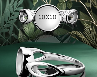 925 Sterling Silver 10 mm Bezel Cup Ring Blank – Solid Cathedral Style Base Mounting – Keepsake & Resin Art Jewelry Setting