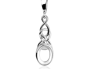 Celtic Silver Blank Pendant – 925 Rhodium Plated Bezel Setting for 6x8mm Oval Gemstones – DIY Jewelry Base