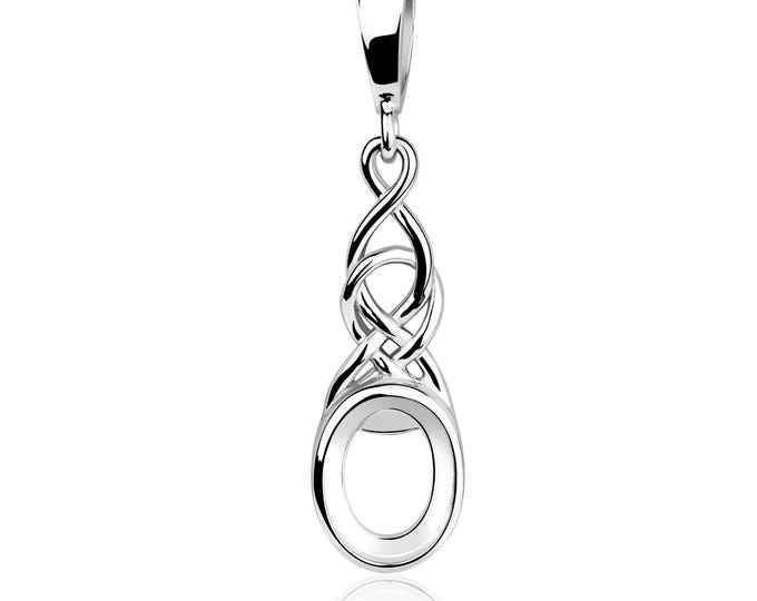 Celtic Silver Blank Pendant – 925 Rhodium Plated Bezel Setting for 6x8mm Oval Gemstones – DIY Jewelry Base