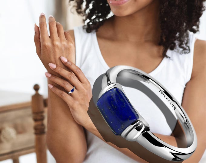 Lapis Lazuli Ring – Rectangular Signet for Men & Women, 925 Sterling Silver Rhodium Plated, Fine Jewelry with Genuine Lapis Gemstone