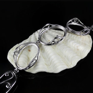 Sterling Silver 925 20x15mm Bracelet Blank – Rhodium Plated Bezel Setting Base for Gemstone Mounting