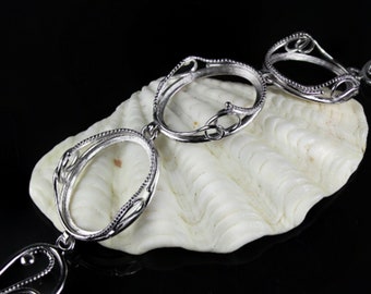 Bracelet Blanks Sterling Silver 925, 20x15 mm Bracelet Base for Gemstone, Rhodium Plated, Bezel Setting,