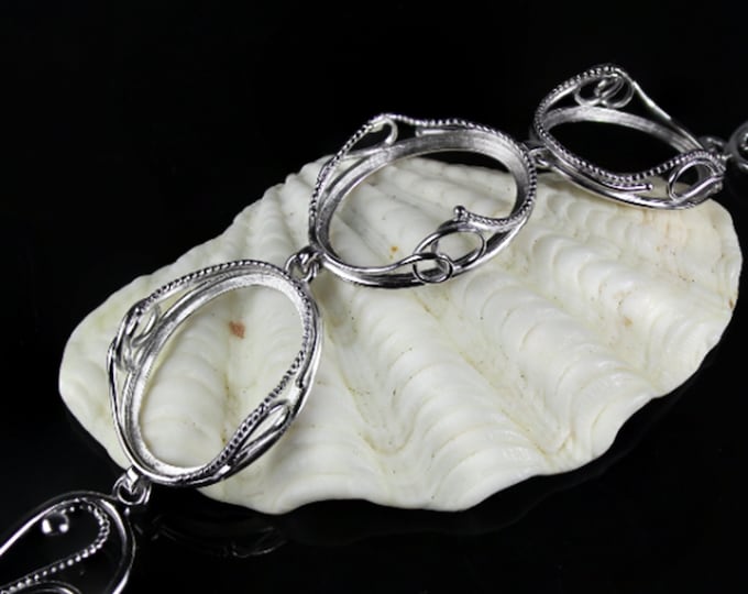 Bracelet Blanks Sterling Silver 925, 20x15 mm Bracelet Base for Gemstone, Rhodium Plated, Bezel Setting,