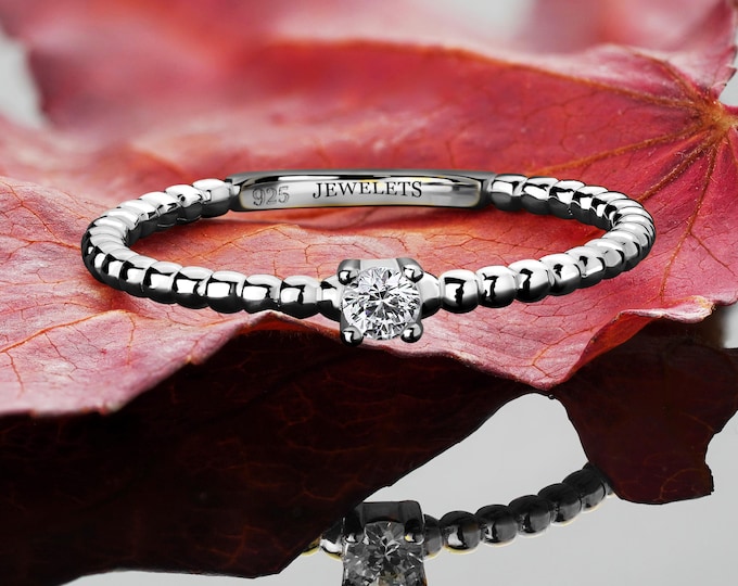 Sterling Silver 925 Stackable Ring, Center Stone AAA Cubic Zirconia or Gemstone Engagement Bridal