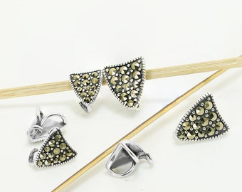 925 Silver Pendant Bail P009 with Marcasites, 13 mm Height, 11 mm Width, for bigger pendant, 925 Silver