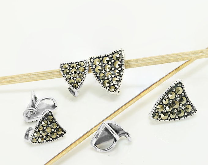 925 Silver Pendant Bail P009 with Marcasites, 13 mm Height, 11 mm Width, for bigger pendant, 925 Silver