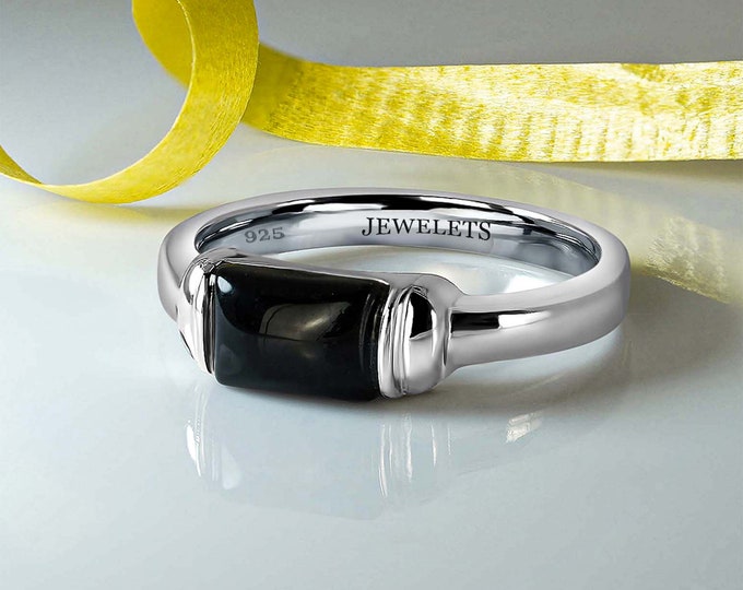 925 Solid Silver Ring, Stackable Silver Ring by Jewelets  Lapis Lazuli Ring, Amber Ring, Black Onyx Ring, stone: RTC 7x5 mm, AAA