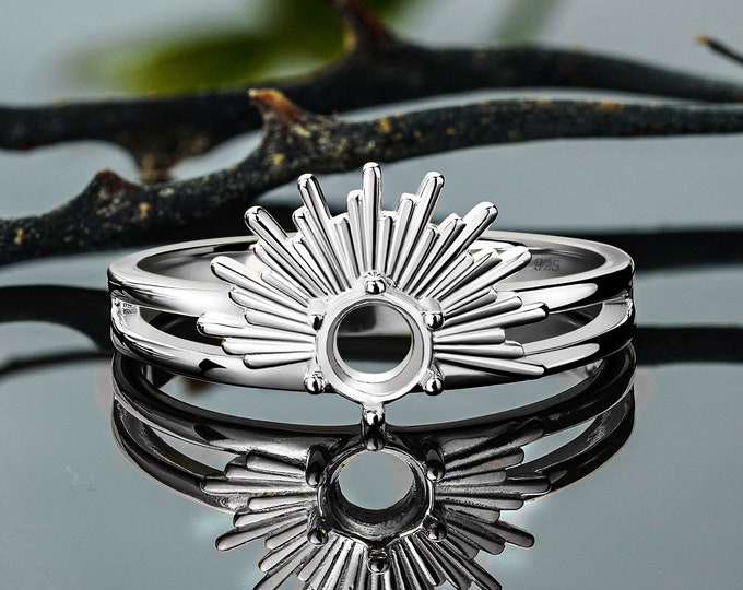 Silver Ring 5mm Round Blank Bezel Antique Sun Rays Base Mounting Rhodium Plated