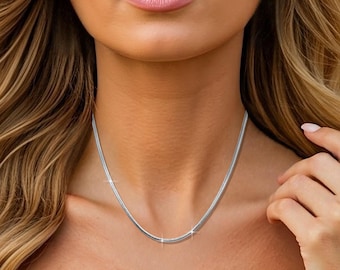 Sterling Silver Snake 2 mm Chain Necklace 925, Smooth Minimalist Chain, Unisex Jewelry for Women and Men, Everyday Necklace