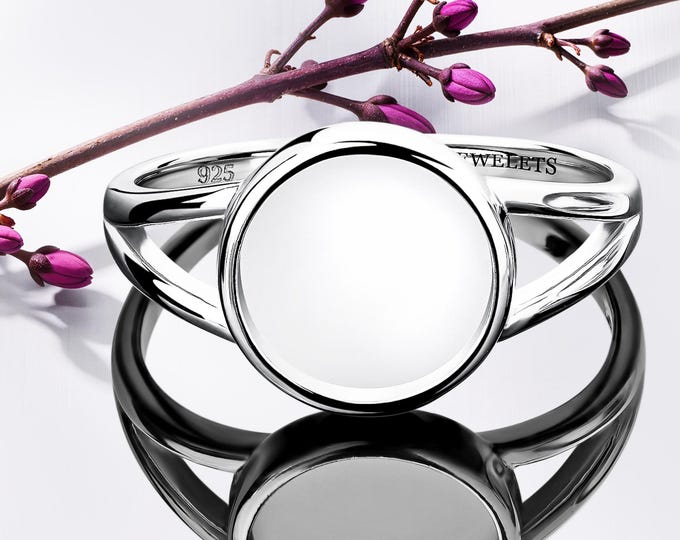 925 Sterling Silver Ring Blank – 10 mm Round Bezel Cup – Cabochon Mount Base – DIY Jewelry Setting for Gemstones, Resin & Glass, Rhodium