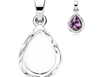 Sterling Silver 6x8mm Pear Pendant Blank, Small Chunky Bezel Cup Charm for Breast Milk, Resin Keepsakes and Cabochons