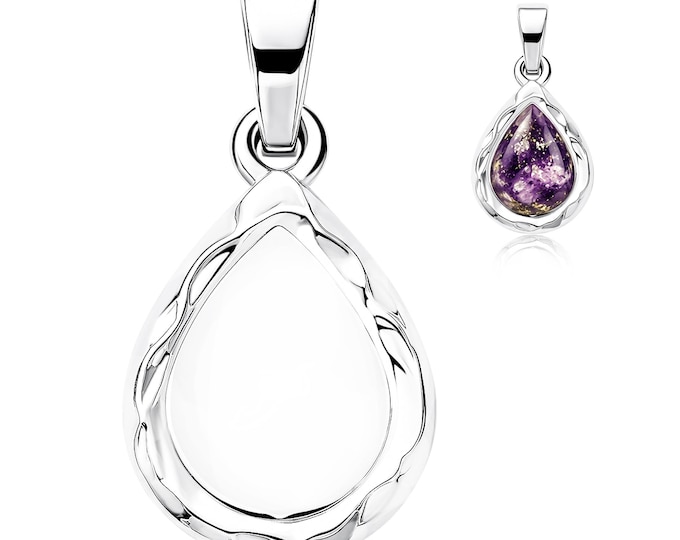 Sterling Silver 6x8mm Pear Pendant Blank, Small Chunky Bezel Cup Charm for Breast Milk, Resin Keepsakes and Cabochons