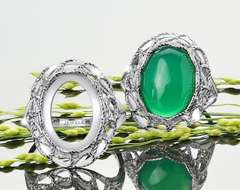 Sterling Silver 925 12x16 mm Ring Setting Oval Bezel with Filigree Decoration – Cabochon Ring Base for DIY Jewelry Making