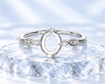 Silver 6x8 mm Ring Blank Bezel Setting Cabochon Gemstone Two Cubic Zirconia on the Side Ring Base, Rhodium Plated Silver Semi Mount Rings,