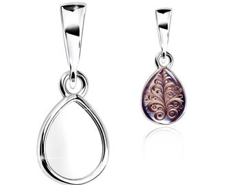 Silver Pendant Blank – 8×10 mm Pear Shape Bezel Cup | 925 Sterling Silver DIY & Keepsake Base | Fine Jewelry Setting for Resin or Cabochon