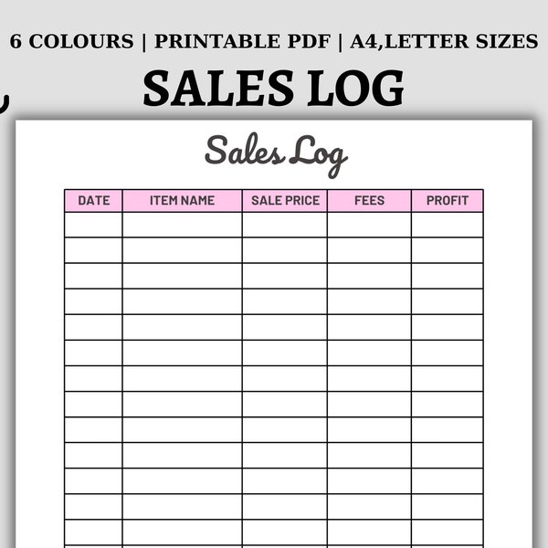 Printable Sales Log - Etsy