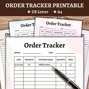 Seguimiento de pedidos, registro de pedidos imprimible, descarga digital instantánea, tamaño carta de EE. UU. y A4