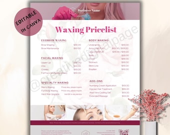 Editable Waxing Price List Template | Canva Salon Pricing (Digital Download)