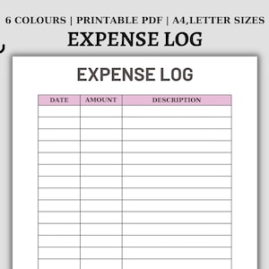Expense Log Printable | Expense Tracker | Spending Sheet | Personal Finance Printable