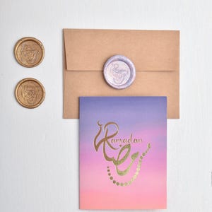 Ramadán / Del amanecer al atardecer / Lámina dorada / Tarjeta de Ramadán / رمضان