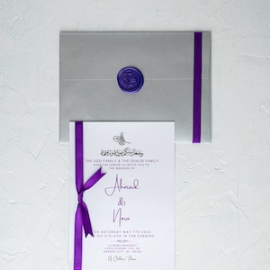 faire-part Sultane | Violet royal | ruban de satin | Noeud parfait