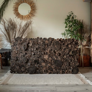 Yakisugi wood wall art. Natural wall decor. Black wooden mosaic.  Wood slices hanging wall art. Charred wood. Acoustic panel art. Handmade.