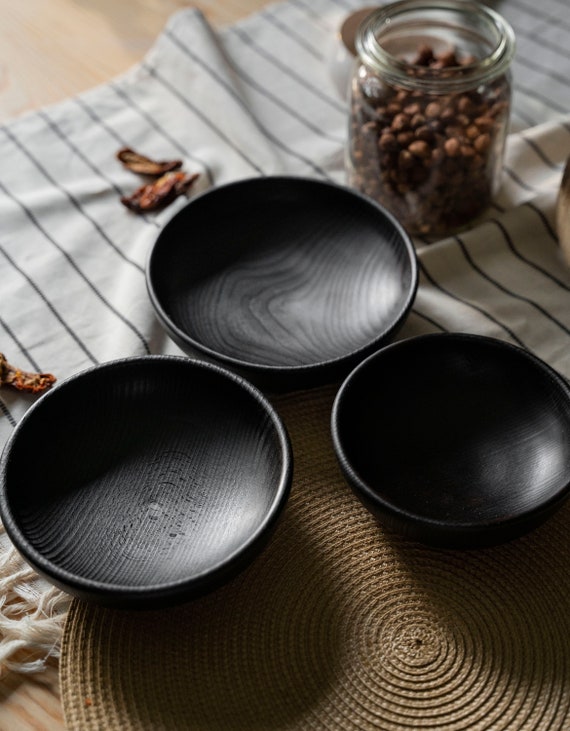 Yakisugi bowls. Set of charred wood bowls. Yakisugi burnt wood. Wood decor. Wooden wall art. Minimalist. Wooden bowl set - hand turned.