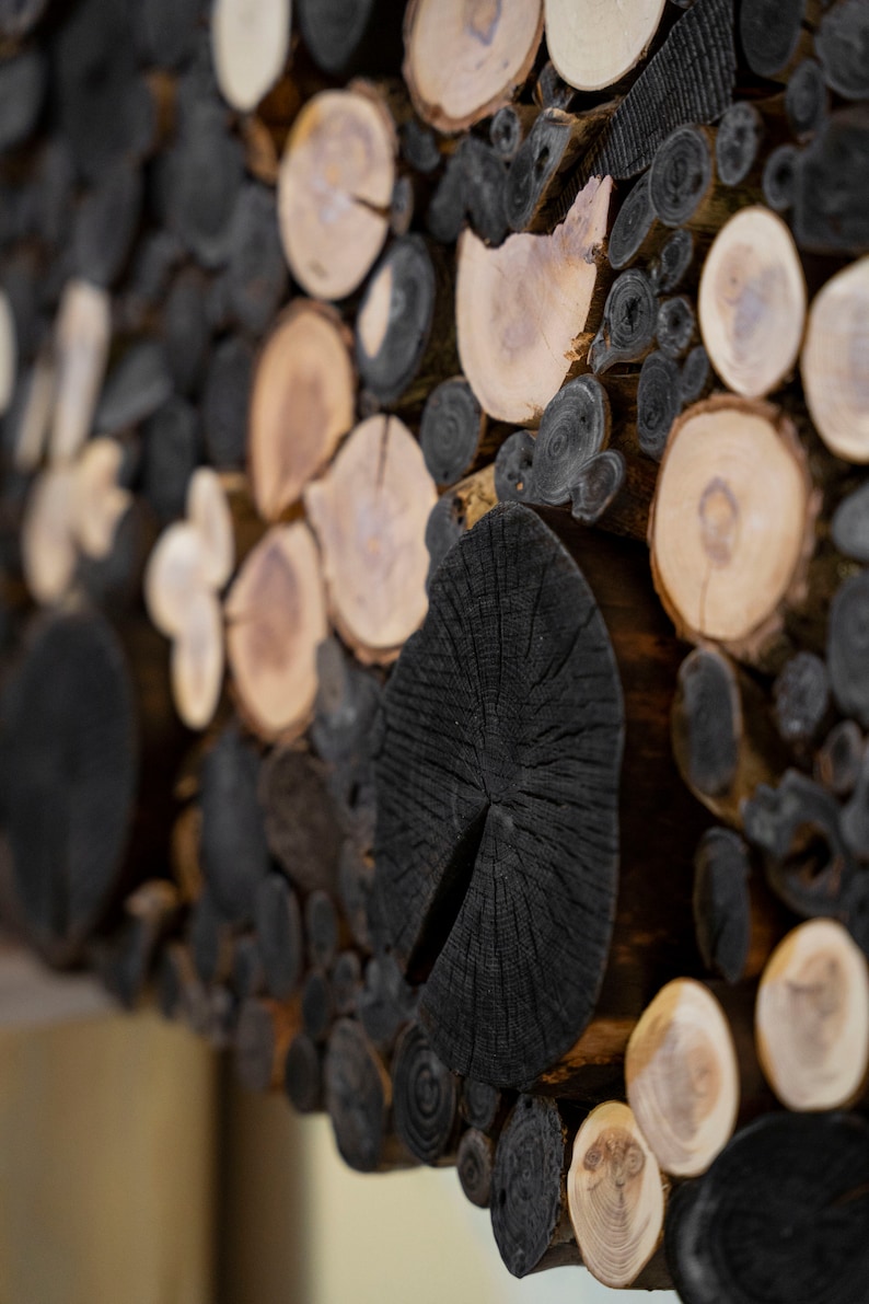 Yakisugi Wood Wall Art. Black & White Wood Slices. Wooden Mosaic. Wood