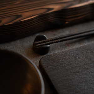 Large Yakisugi sushi set for 2/4. Charred black wood, big sushi set with chopsticks. Minimalist design. Natural & stylish kitchen. Wabi sabi image 8