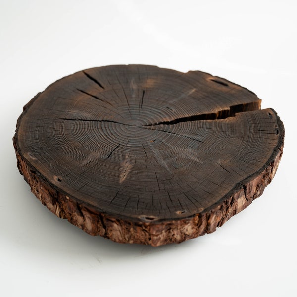 Yakisugi wood slice pedestal. Wooden serving tray. Wooden altar. Black wood riser. Burnt wood cookie. Plant display. Wedding wood stand.