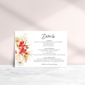 de Détails de mariage d'automne chaleureux | Téléchargement instantané | Modèle modifiable | Carte d'informations sur l'automne | Carte de détails DIY fleurs séchées
