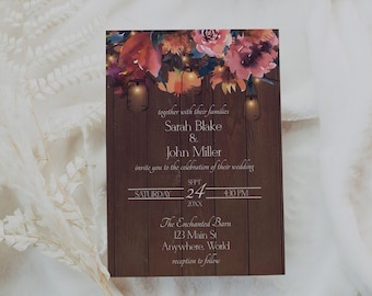 Rustic Floral Wedding Invitation Template | INSTANT DOWNLOAD | Editable Template | Barn Wedding Invite | Enchanted Barn Wedding Invitation