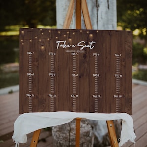 Rustikaler Hochzeits-Sitzplan | Digitaler Download | Bearbeitbare Vorlage | Scheunenhochzeit | Berg Hochzeitsschild | Lichterkette