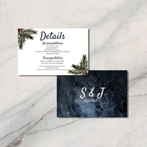 Modelo de detalhes do casamento na floresta estrelada à noite | Download instantâneo | Modelo editável | Cartão de detalhes do casamento | Cartão de detalhes do céu noturno