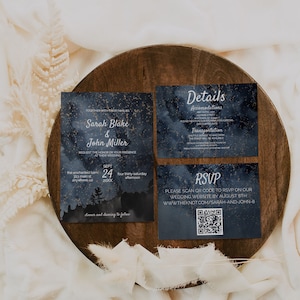 Wedding Template Suite | Instant Download | Editable Invitation | Starry Forest Wedding Suite | Night Sky Invitation | Mountain Wedding