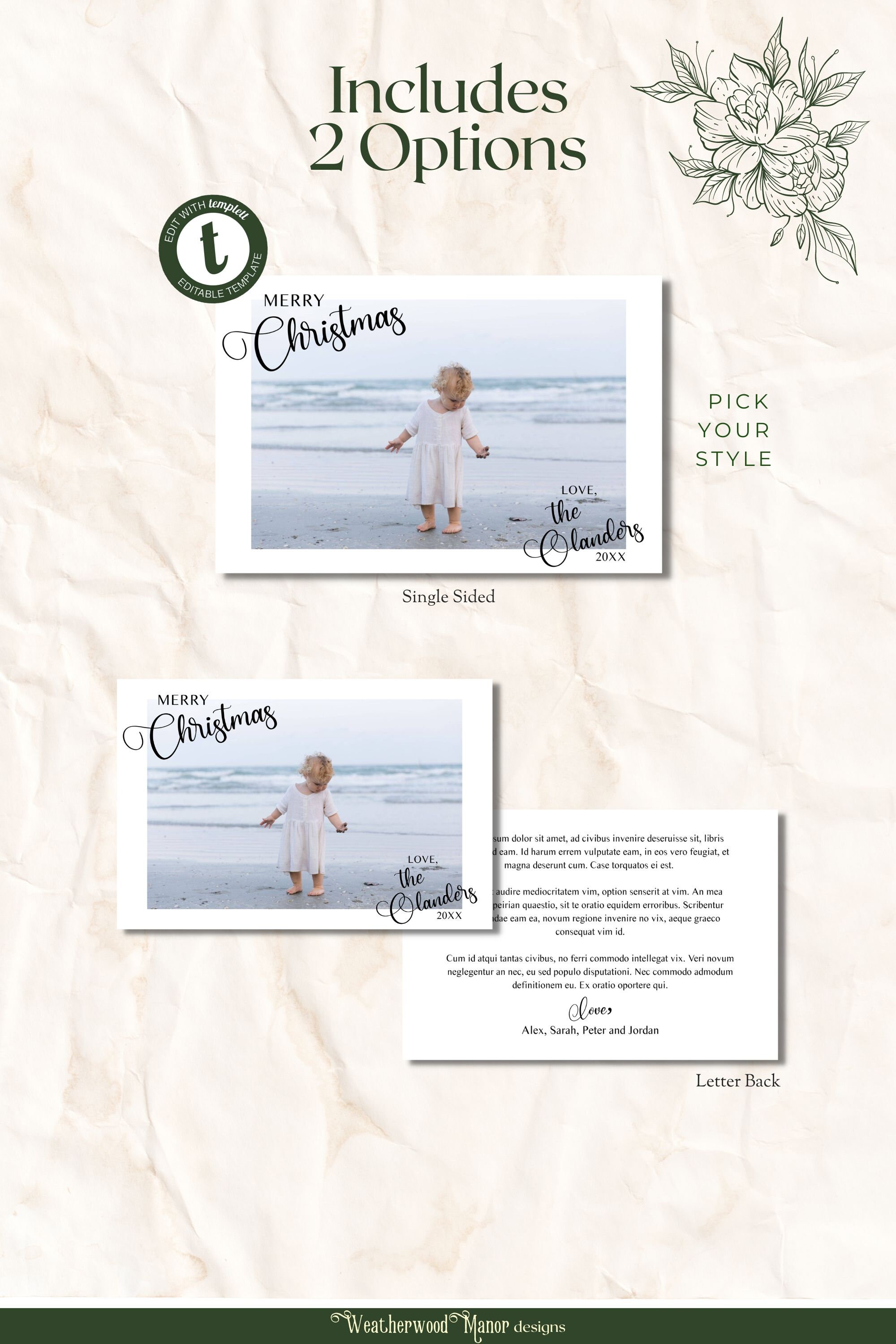 Christmas Card Template | DIGITAL DOWNLOAD | Editable Card | Christmas ...