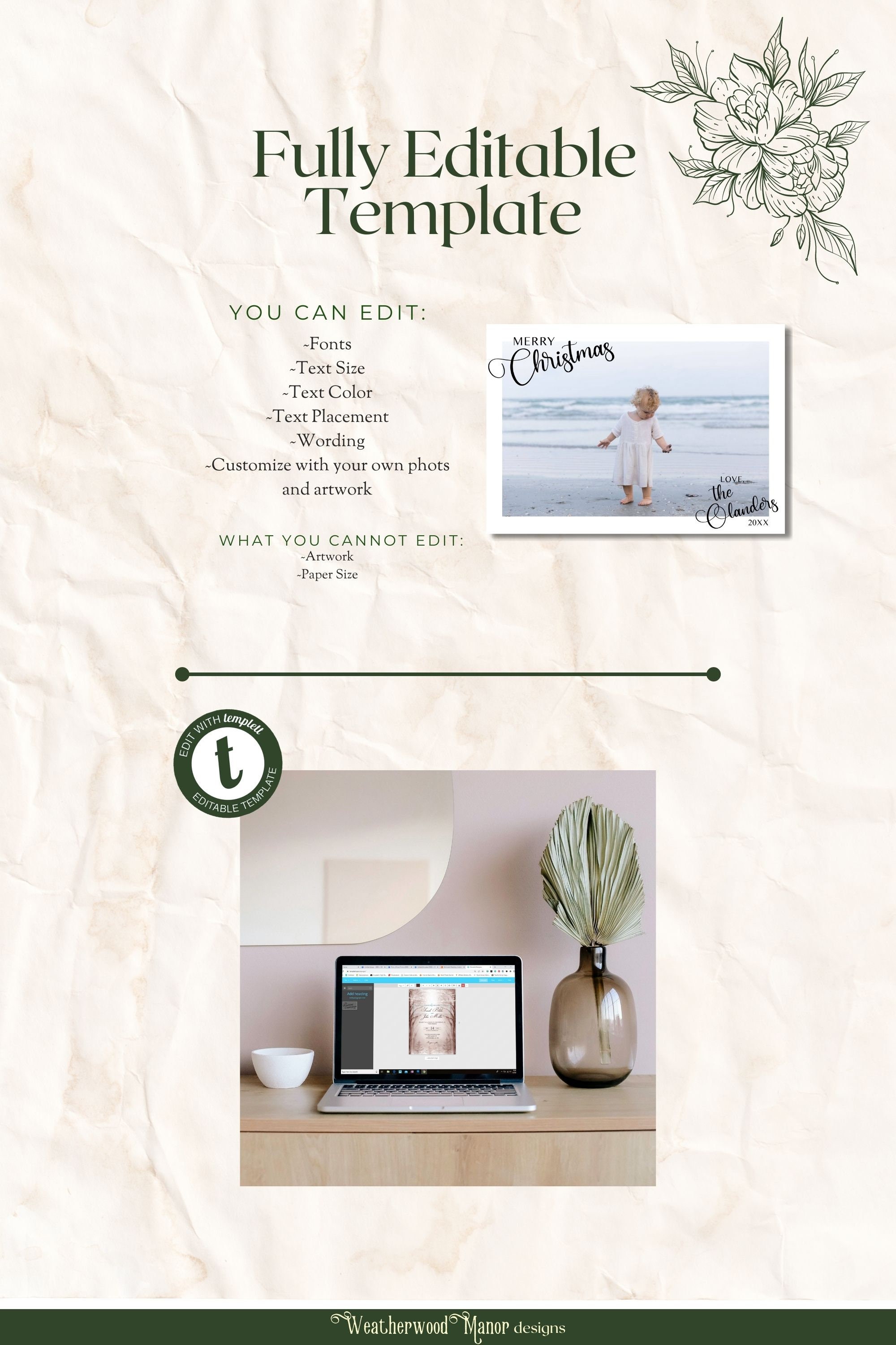 Christmas Card Template | DIGITAL DOWNLOAD | Editable Card | Christmas ...