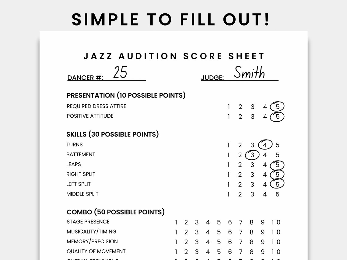 Dance Audition Score Sheet Dance Team Score Sheet Dance Competition
