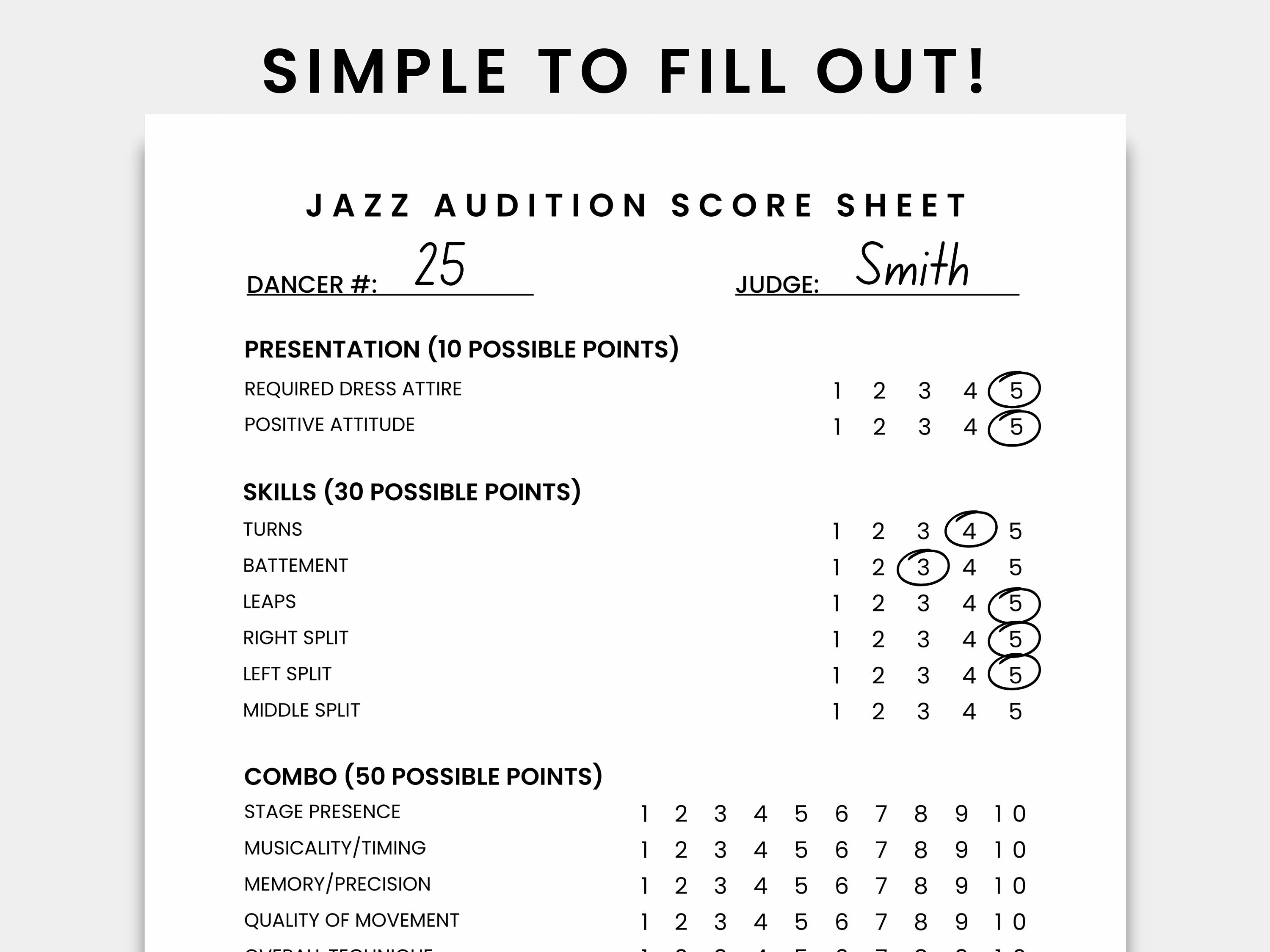 Dance Audition Score Sheet Dance Team Score Sheet Dance Competition