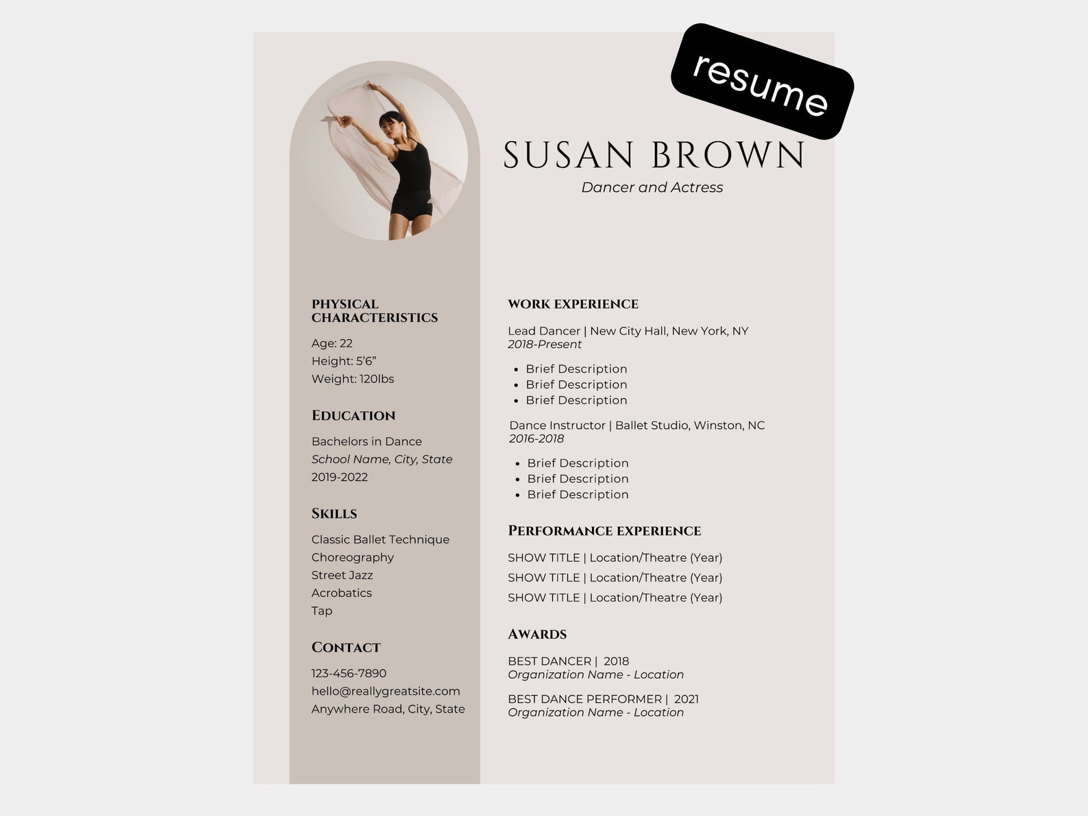 Dance Audition Resume Template for Canva Audition Headshot and Cover Dance Audition Resume Template for Canva Audition Headshot and Cover